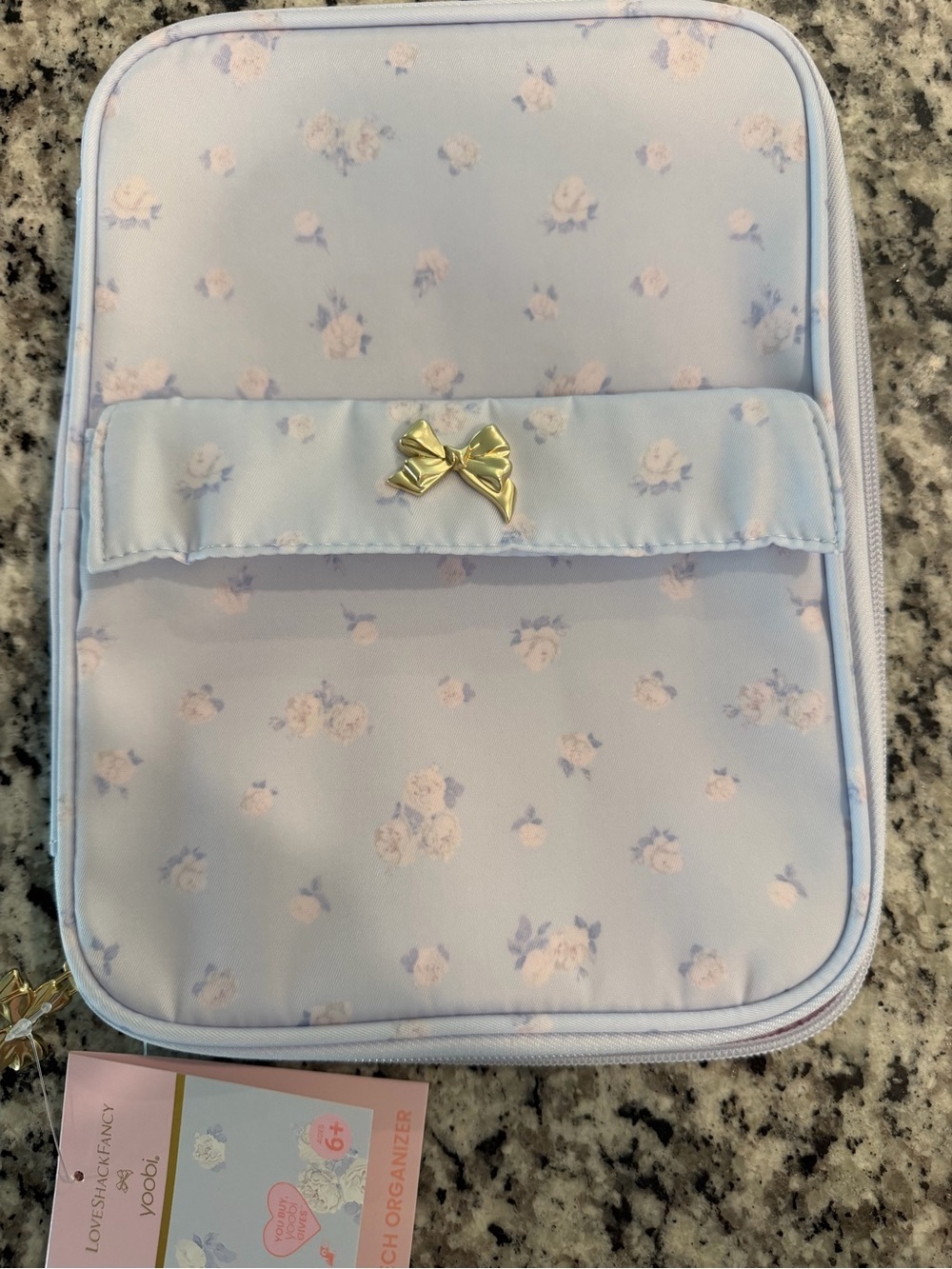 Yoobi Light Blue Floral Tech Organizer with Gold Bow Accent - Picture 4 of 4